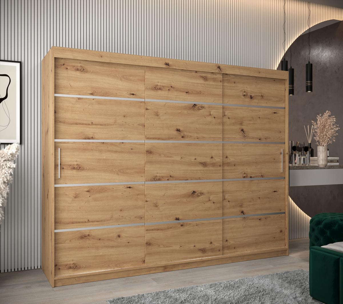 SCHWEBETÜRENSCHRANK 200/250/62 3-türig - Silberfarben/Eiche Artisan, Holz/Kunststoff (250/200/62cm) - MÖBEL KRYSPOL