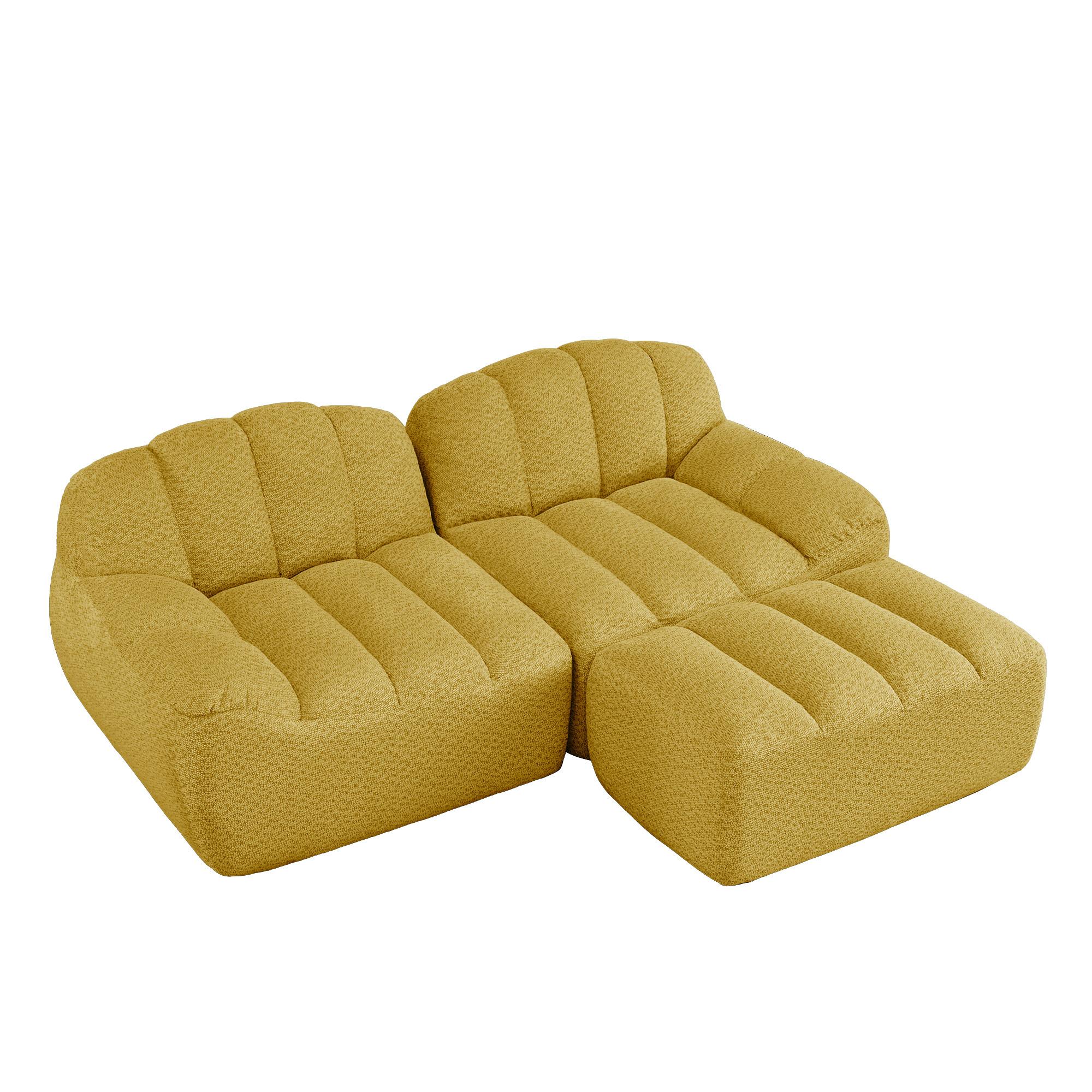 ECKSOFA aus granuliertem Fleece, frameless Lounge-Design ohne Montage - Gelb, Textil (210/165cm) - Urban Meuble