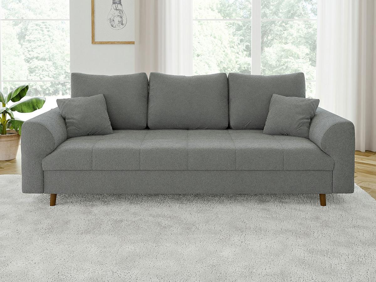 3-SITZER-SOFA Henrik Grau Boucle - Braun/Grau, Holz/Textil (210/81/93cm) - S-Style Möbel