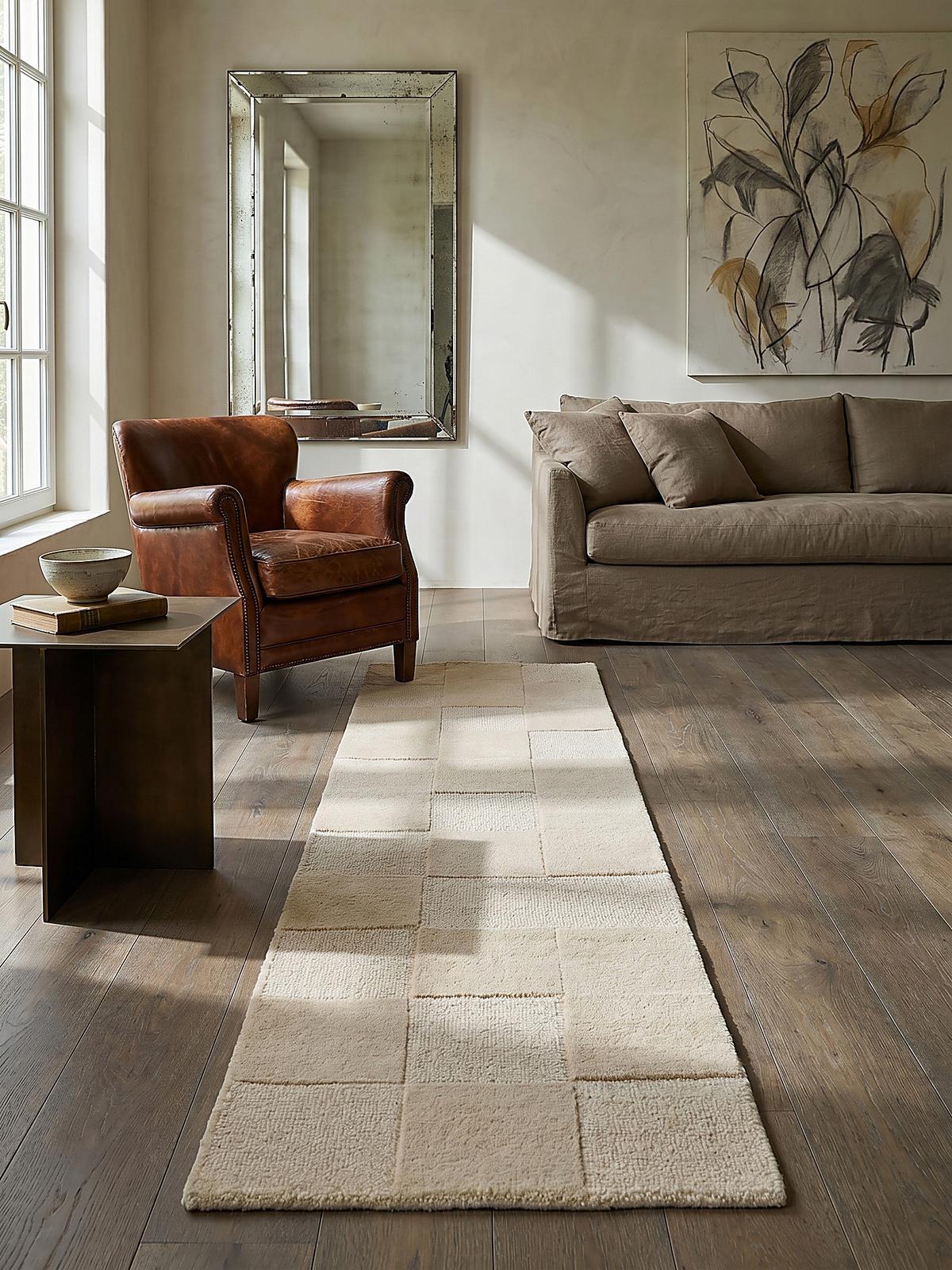 WOLLTEPPICH DEBEN, mit Schachbrettmuster, Natur, 60 x 230 cm - Beige, Textil (60/230cm) - KADIMA DESIGN