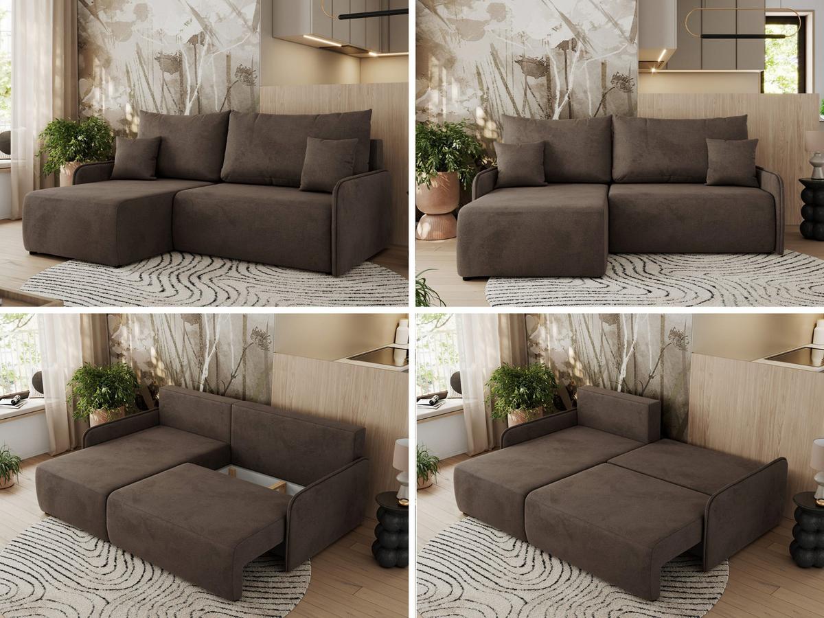 ECKSCHLAFSOFA ARPA L Braun Velvet - links - Schwarz/Braun, Kunststoff/Textil (198/150cm) - MKS