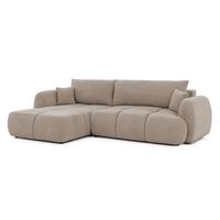 ECKSOFA Loretto aus natürlichem Greige Webstoff mit Schlaffunktion, Bettkasten und tiefen Steppungen in Bubble-Optik - Greige/Schwarz, Holz/Kunststoff (180/275cm) - S-Style