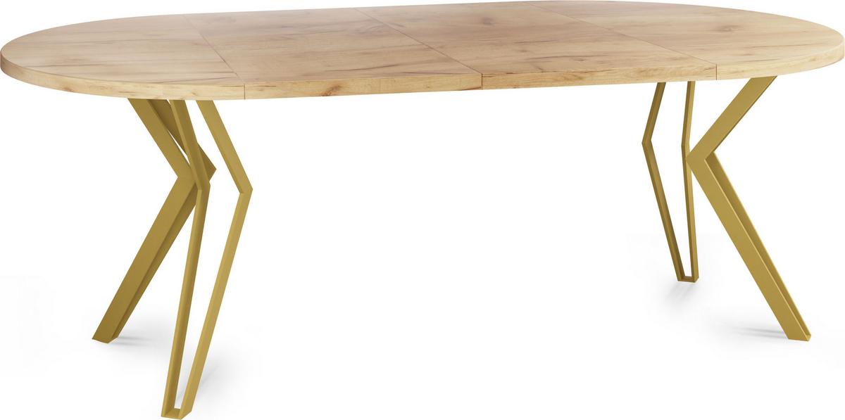 ESSTISCH Daisy runder ausziehbarer, Craft Eiche 100-180/100/76 cm - Eiche Wotan/Goldfarben, Holzwerkstoff/Metall (100/180/76cm) - WFL GROUP