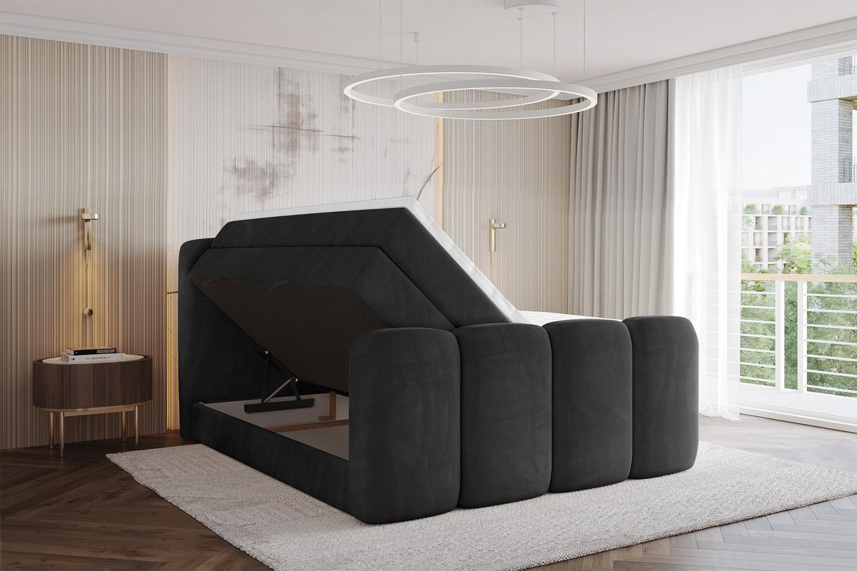 BOXBETT mit Matratze H3|H4 und Lattenrost - NINA-Z KING - 200x200 cm Casablanca - Schwarz - Schwarz Hochglanz, Holzwerkstoff (200/200cm) - ALTDECOR