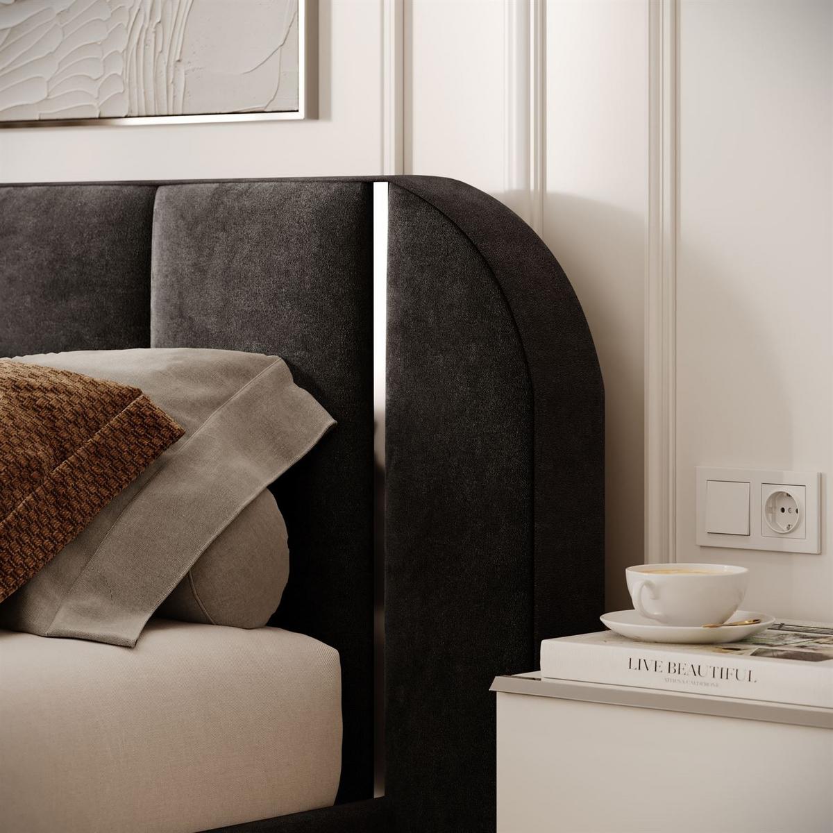BETT AMARA SILVER 180x200 gepolstert mit Stauraum und Lattenrost, Royal Velvet 254 - Schwarz, Textil (180/200cm) - Lookway