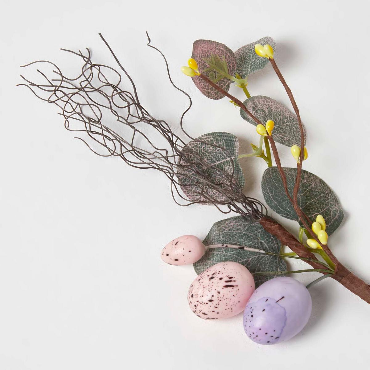 OSTERDEKO Zweig mit Ostereiern 20 cm - Flieder, Kunststoff (11/20/20cm) - Homescapes