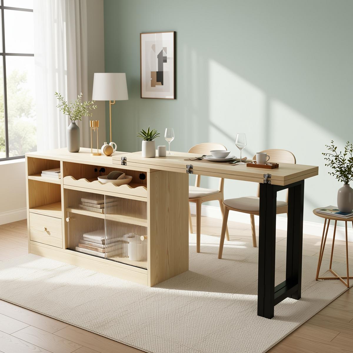 MULTIFUNKTIONALER Esstisch und Sideboard (klappbar) mit Stauraum - Weiß, Holzwerkstoff/Metall (110/120/75cm) - Urban Meuble