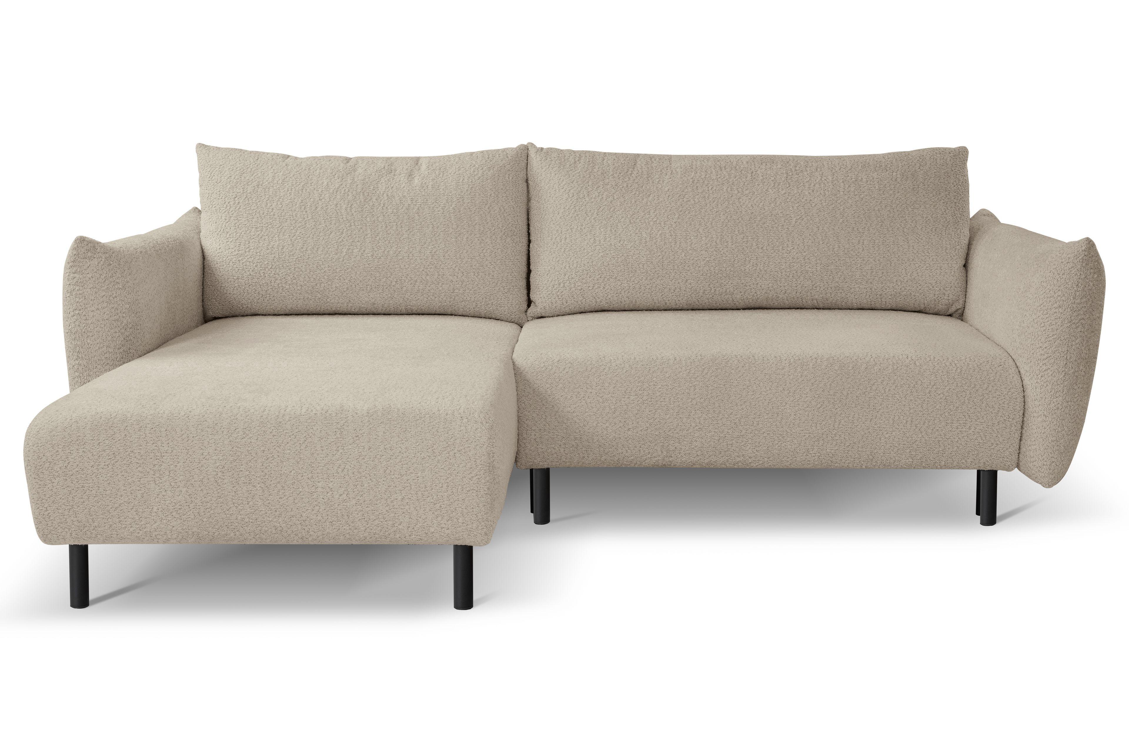 ECKSOFA UNO Beige Plüsch-Stoff mit Schlaffunktion - Beige, Holz (257/171cm) - MASSENO