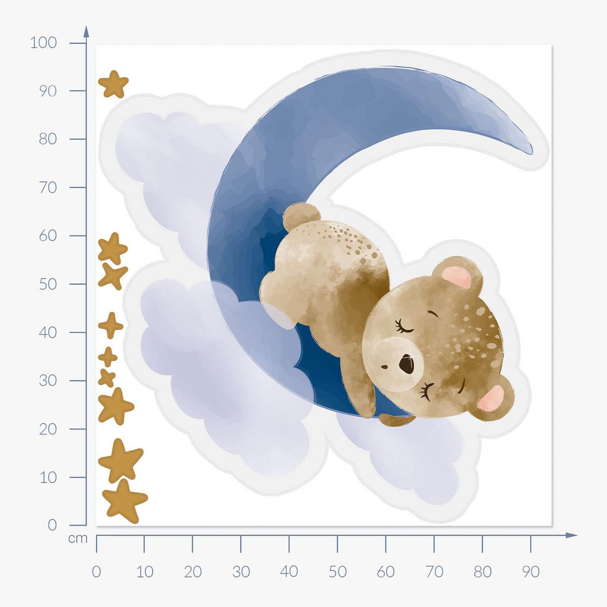 WANDAUFKLEBER 100x95cm - Teddybär auf dem Mond - Multicolor, Kunststoff (100/95/0.1cm) - Wallfluent