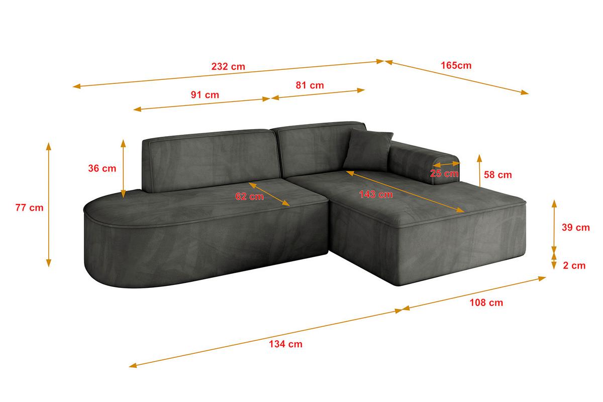 ECKSOFA Ottomane Rechts IREA-L1-v3 - 232x165x77 cm Ecru - Anthrazit, Holzwerkstoff/Textil (232/165cm) - ALTDECOR
