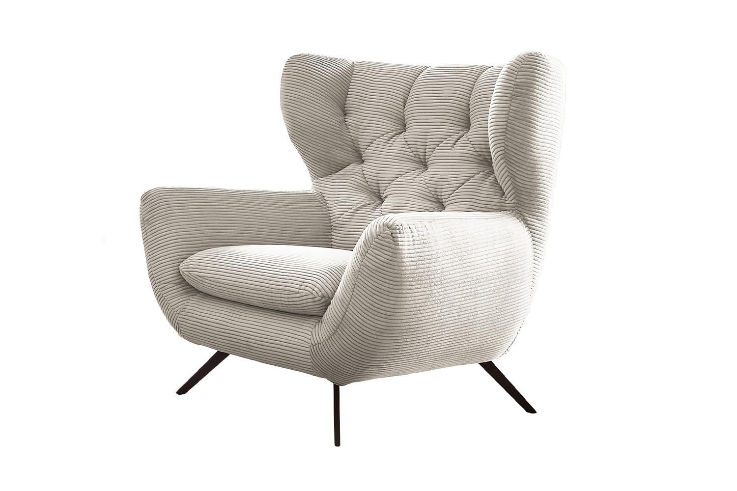 SESSEL CHARME Cremeweiß Cord - Creme/Schwarz, Textil/Metall (100/106/95cm) - KAWOLA