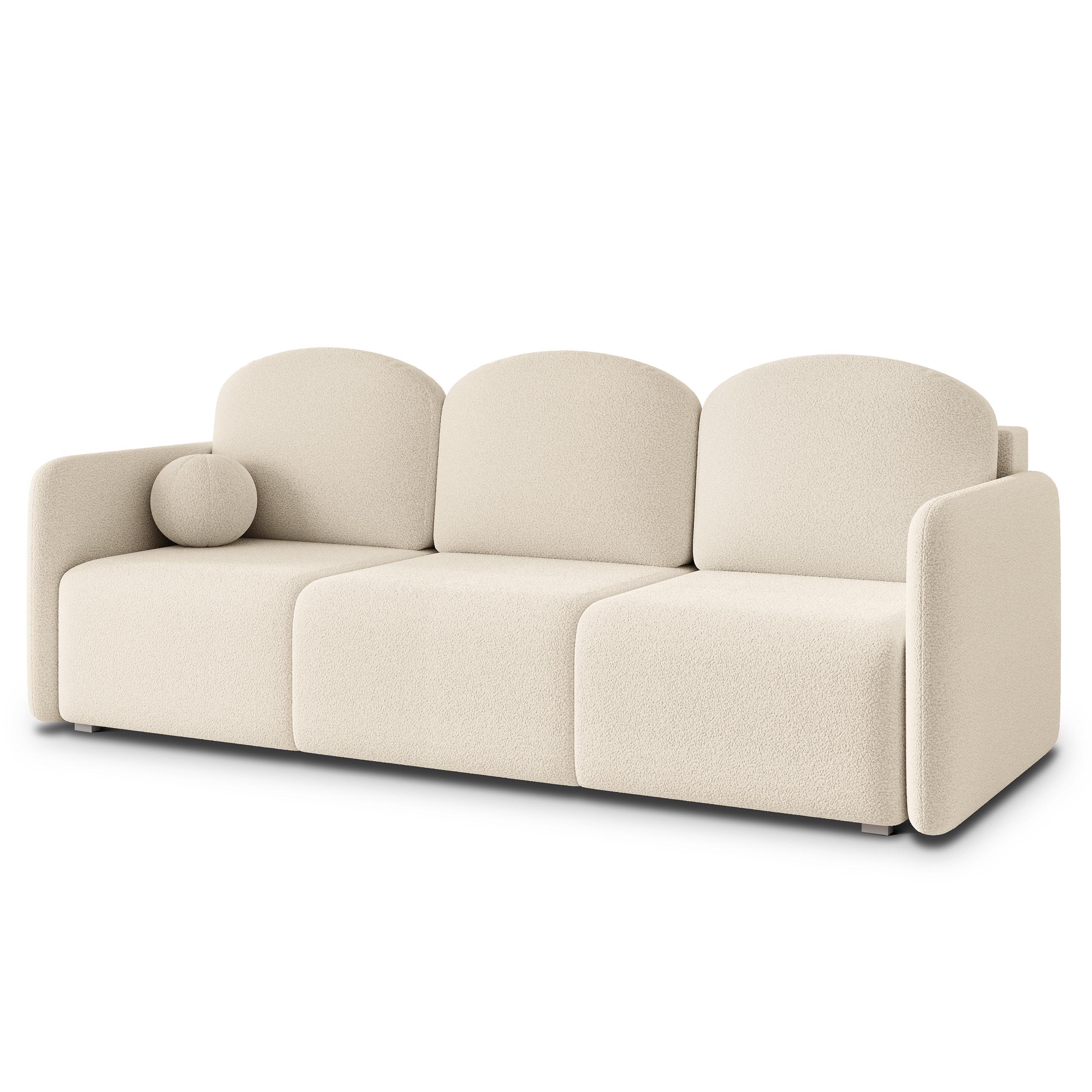 BETTSOFA SUVI III Q Creme Bucle-Stoff mit Schlaffunktion - Creme, Textil (220/85/90cm) - MASSENO
