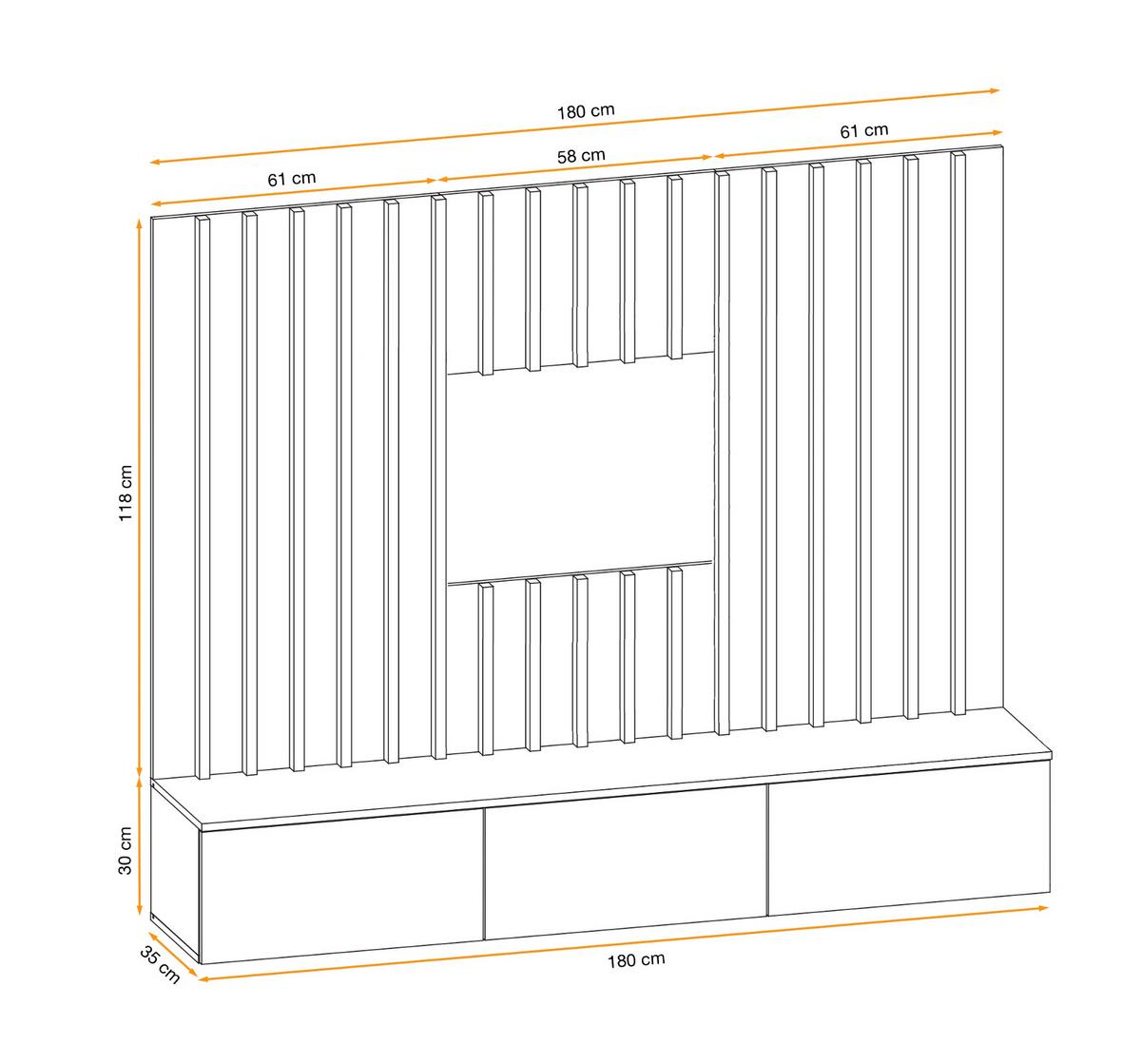 WOHNWAND grau, Artisan Eiche 180 cm, Schrankwand mit Wandpaneel, Push-to-Open - Eiche Artisan/Grau, Holzwerkstoff (180/148/35cm) - Furn.Design