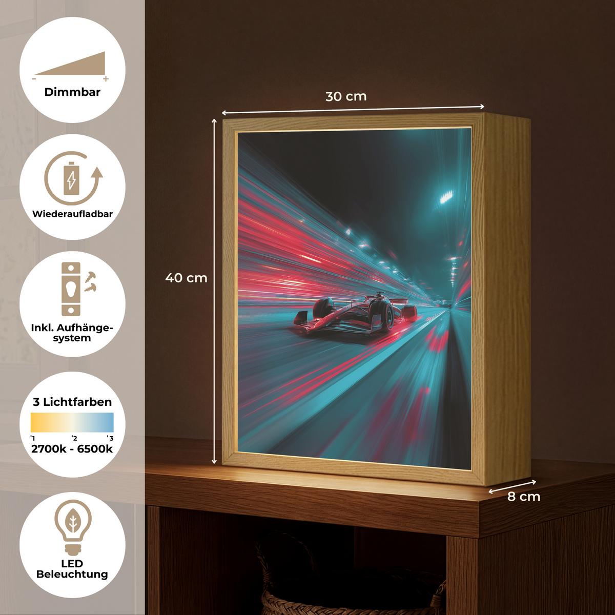 NACHTTISCHLAMPE MIT AKKU Rennwagen - Rot - Geschwindigkeit 30x40 cm - Türkis, Holzwerkstoff (8/30/40cm) - OnlyWow
