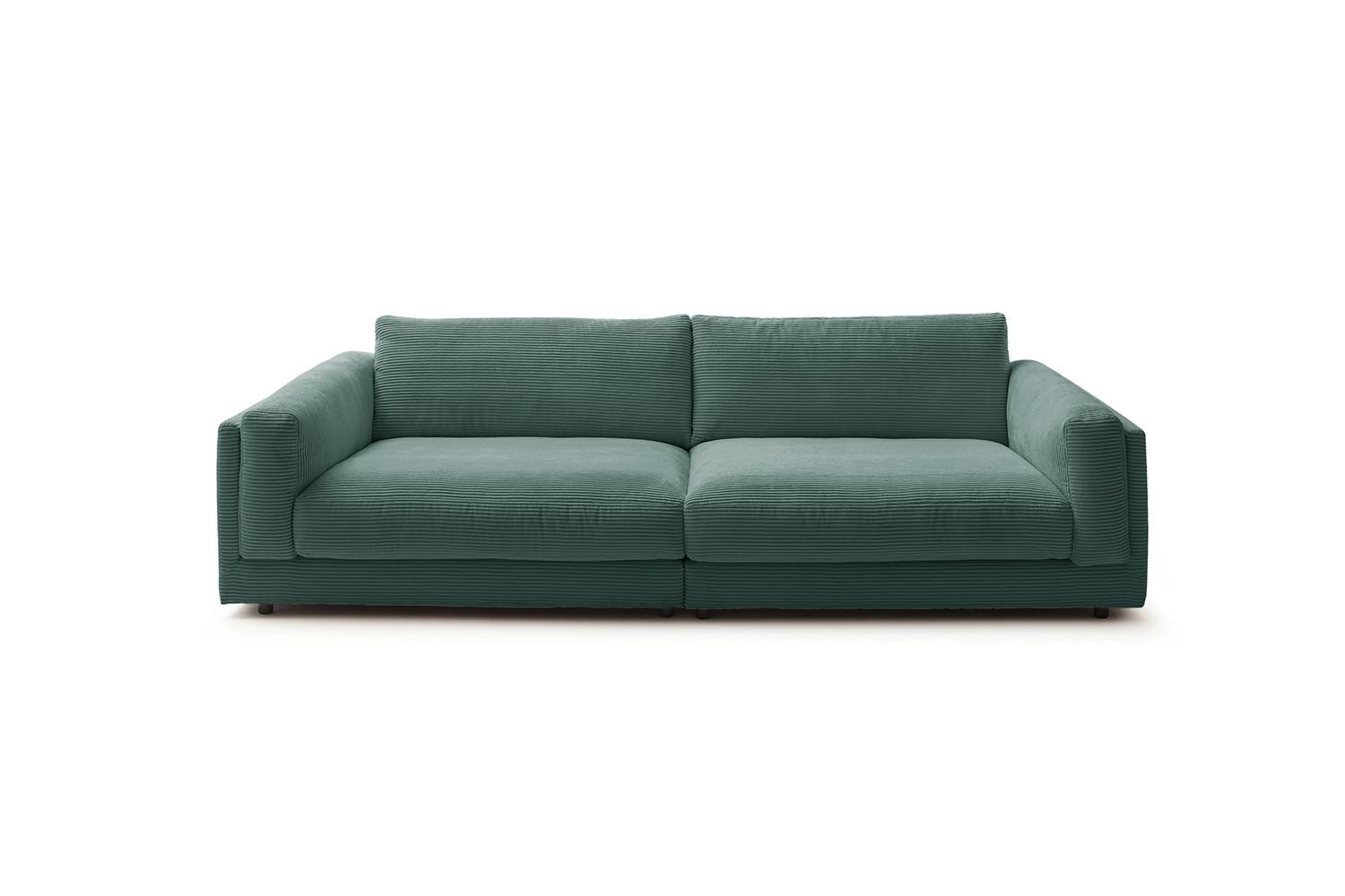 BIG SOFA RAINA Smaragdgrün Cord - Smaragdgrün/Schwarz, Kunststoff/Textil (254/85/150cm) - KAWOLA