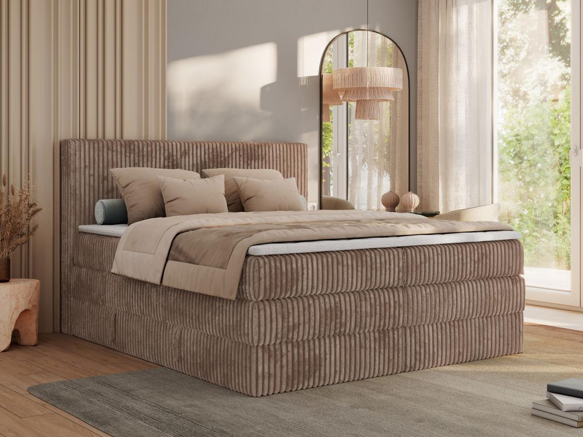 BOXSPRINGBETT TILIANO KING - 200/200 - Braun Cord - H4 - Braun, Holz/Textil (200/200cm) - MKS