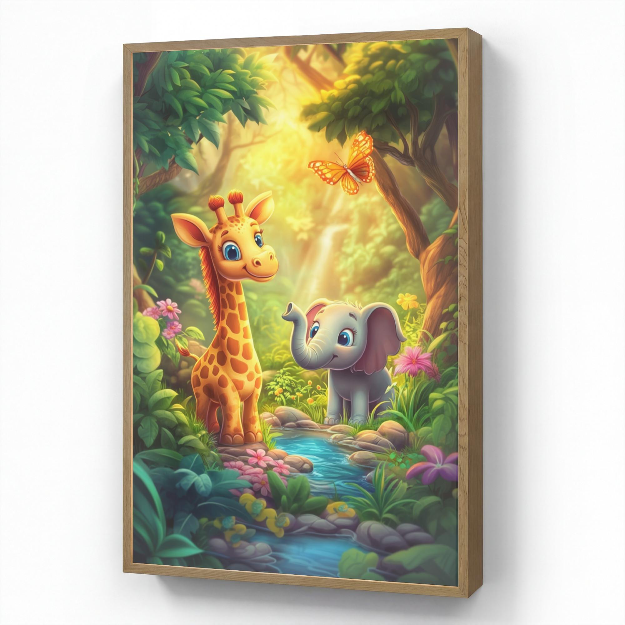 WANDLEUCHTE MIT AKKU Giraffe - Elefant - Blumen - Dschungel 60x90 cm - Grün, Holzwerkstoff (60/90/8cm) - OnlyWow