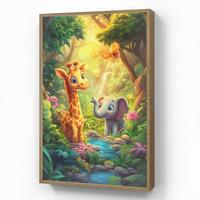 WANDLEUCHTE MIT AKKU Giraffe - Elefant - Blumen - Dschungel 70x100 cm - Grün, Holzwerkstoff (70/100/8cm) - OnlyWow