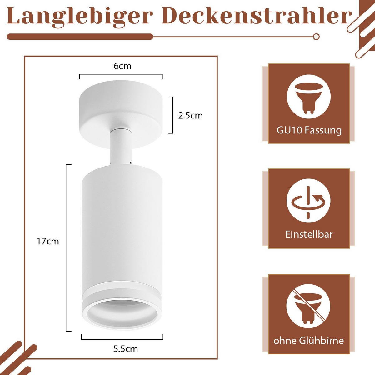 DECKENSTRAHLER Salzuflen 1-flammig 6/6/17 cm - Weiß, Metall (6/6/17cm) - Nettlife