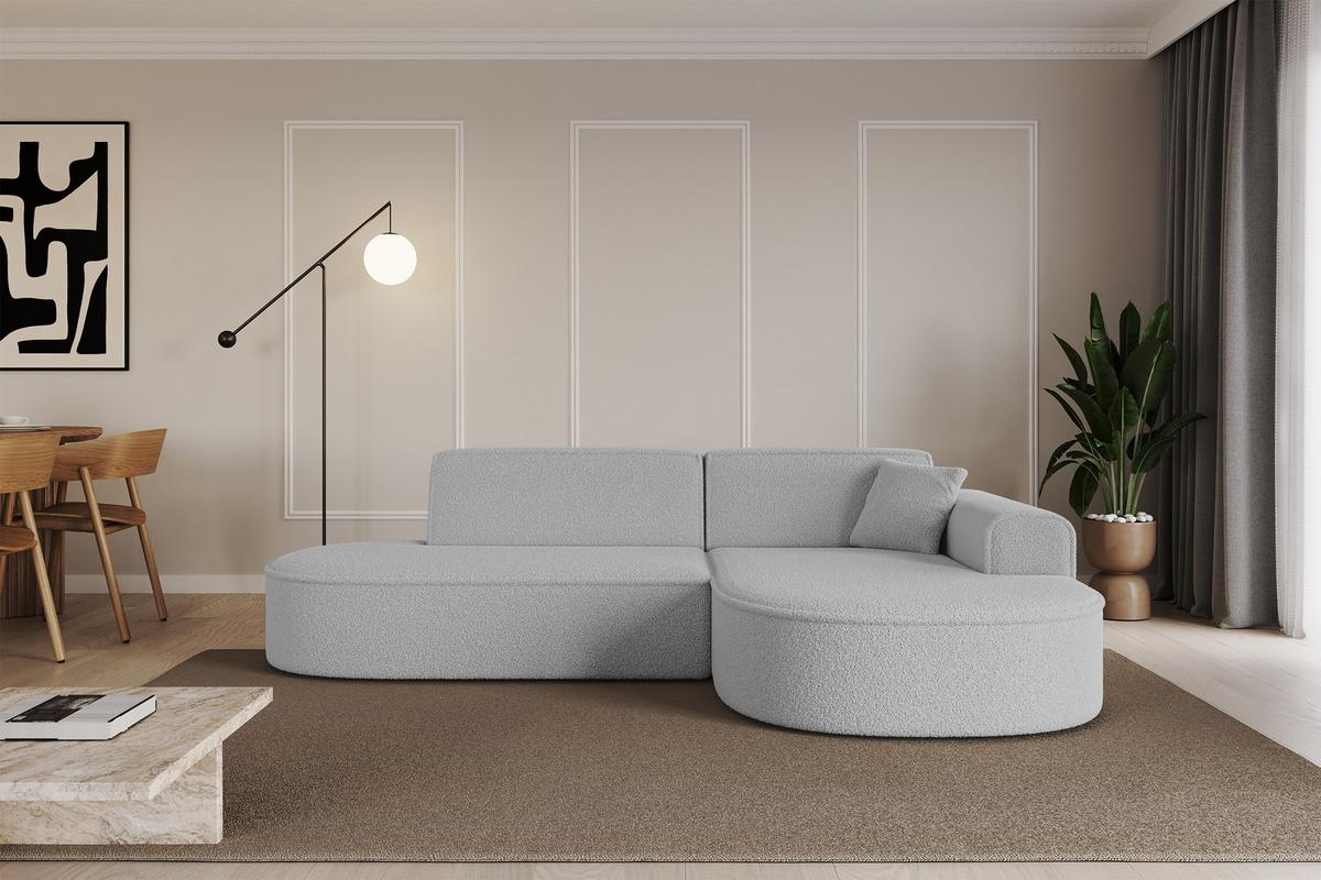 ECKSOFA Ottomane Rechts MARI-L1 - 243x171x79 cm Hellgrau Bouclé - Hellgrau/Schwarz, Holzwerkstoff/Kunststoff (234/163cm) - ALTDECOR