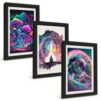 BILDER SET 3er Set - 20x30 cm Schwarzer Rahmen - Farbenfrohe Fantasy-Kunstillustrationen - Schwarz, Kunststoff (20/30cm) - TULUP