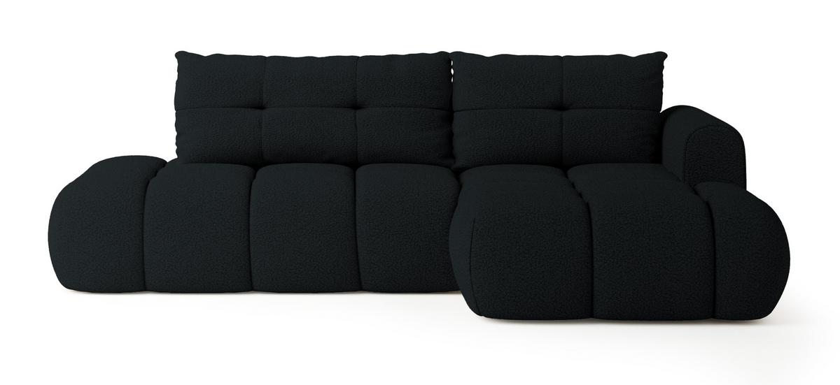 ECKSOFA FLUMA R-S Schwarz Boucle-Stoff mit Schlaffunktion - Schwarz, Holz (279/158cm) - MASSENO