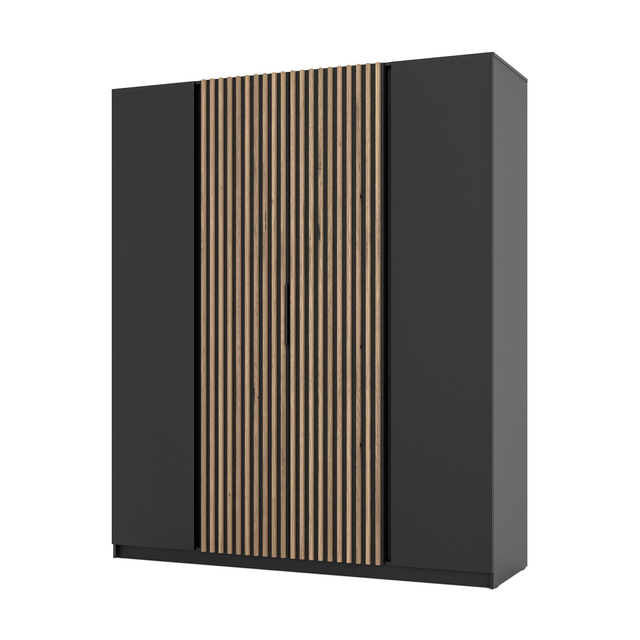 DREHTÜRENSCHRANK CAGLIARI 200/239/61,9cm 4-türig Schwarz - Schwarz, Holzwerkstoff (200/239/61.9cm) - MASSENO