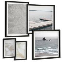 BILDER SET 5er Set - 50x50 cm & 20x30 cm & 40x60 cm Schwarzer Rahmen - Abstraktes Design, moderne Texturen - Schwarz, Kunststoff (40/60cm) - TULUP