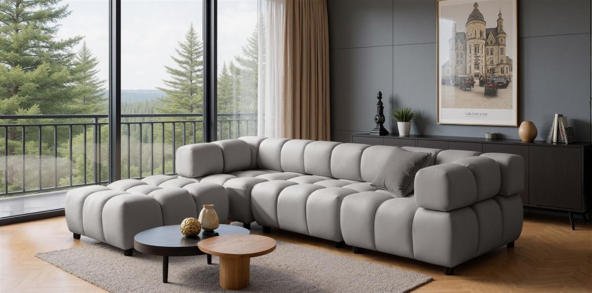 POLSTERHOCKER Flow - Hellgrau, Holzwerkstoff/Textil (96/42/96cm) - Fun Möbel