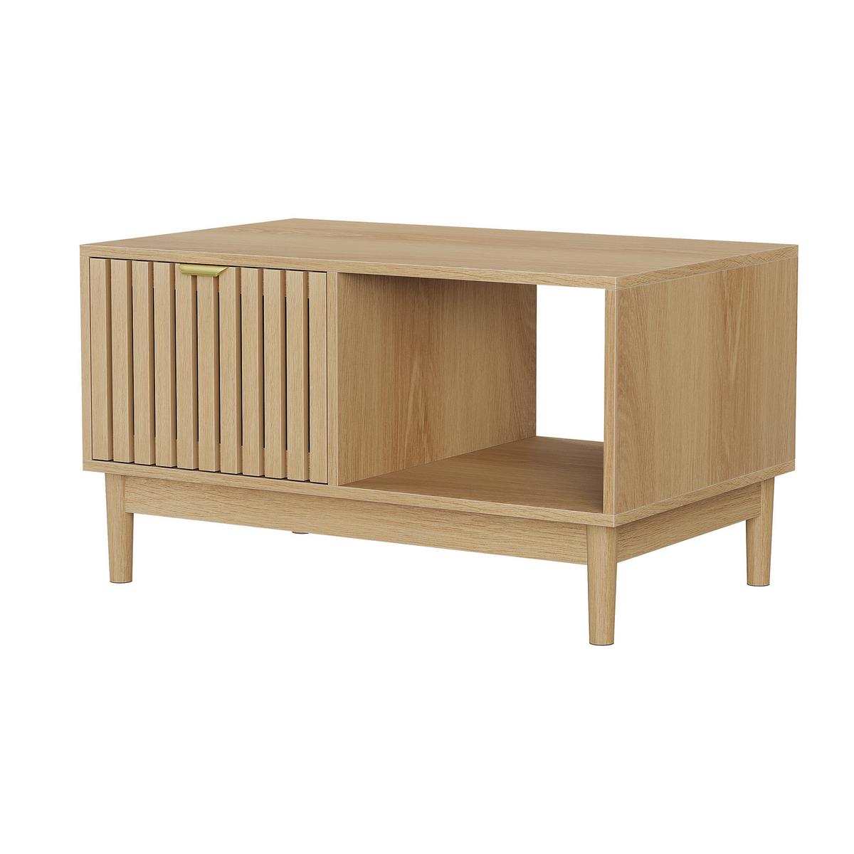 COUCHTISCH holzoptik & gitter-design mit schublade & offenen fächern - Eichefarben, Holzwerkstoff (50/80/45cm) - Urban Meuble