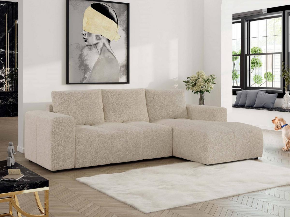 ECKSOFA MONIVA Creme Strukture - Rechts - Creme/Schwarz, Textil (266/164cm) - MKS