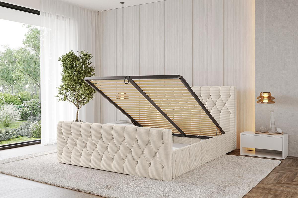 POLSTERBETT mit Bettkasten, Fußteil und Lattenrost, Boxbett mit Matratze H3/H4 - LARO-Z 180x200 Beige - Creme, Holzwerkstoff/Textil (180/200cm) - ALTDECOR