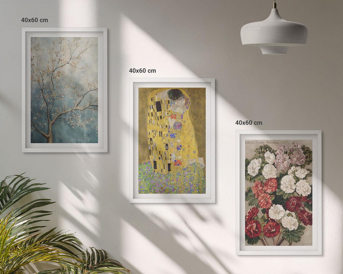 BILDER SET 3er Set - 40x60 cm Weißer Rahmen - Blumen des Baumes (Gemälde von Klimt) - Weiß, Kunststoff (40/60cm) - TULUP
