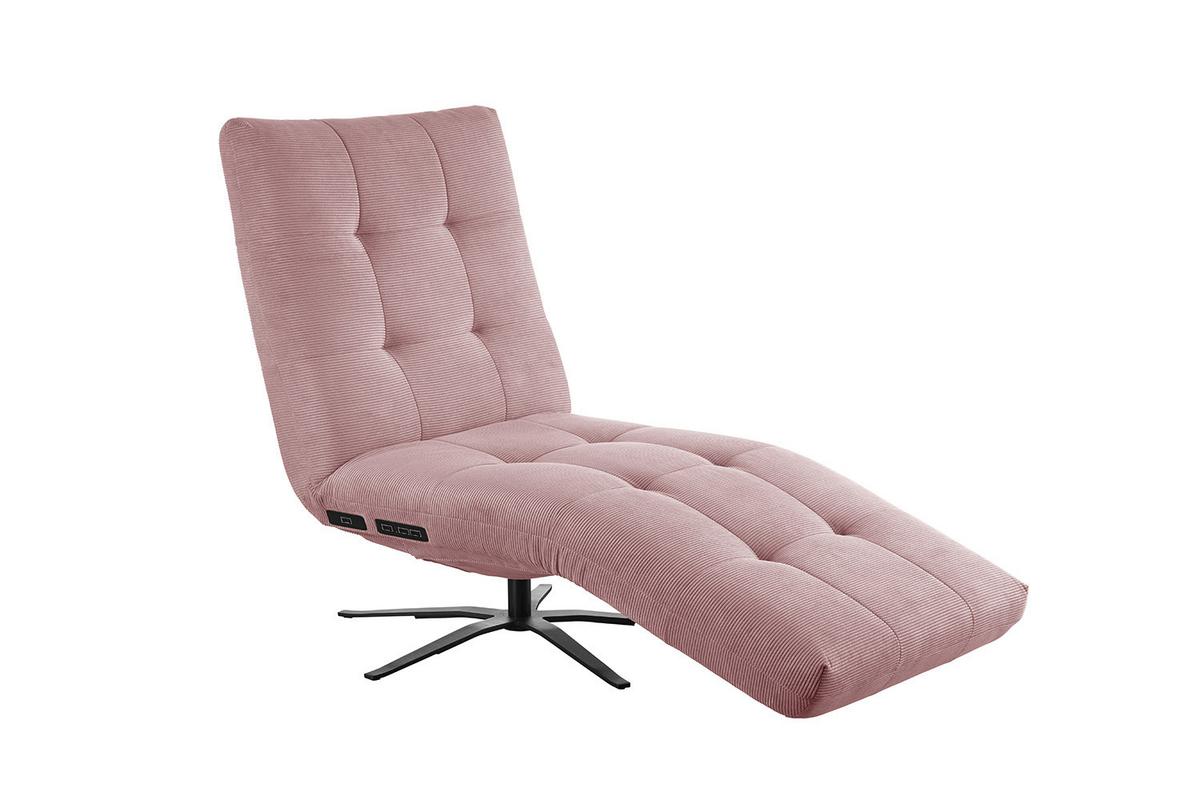 RELAXLIEGE LETICIA Pink Cord Drehbar (360°), Relaxfunktion - Schwarz/Rosa, Textil/Metall (82/115/156cm) - KAWOLA