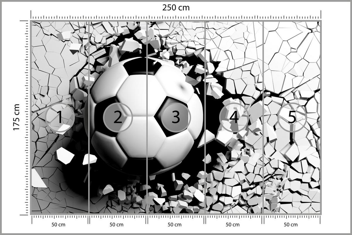 FOTOTAPETE für Wohnzimmer Fußball Betonwand Riss 250x175 - Schwarz/Weiß, Papier (250/175cm) - Muralo