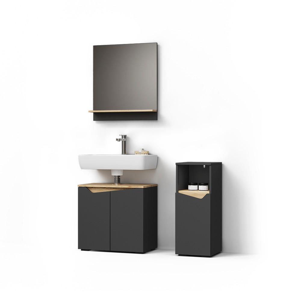 BADMÖBEL-KOMBINATION Timavo Anthrazit 3 Teile, mit Midischrank - Anthrazit, Holzwerkstoff (60/57/35cm) - Livinity®