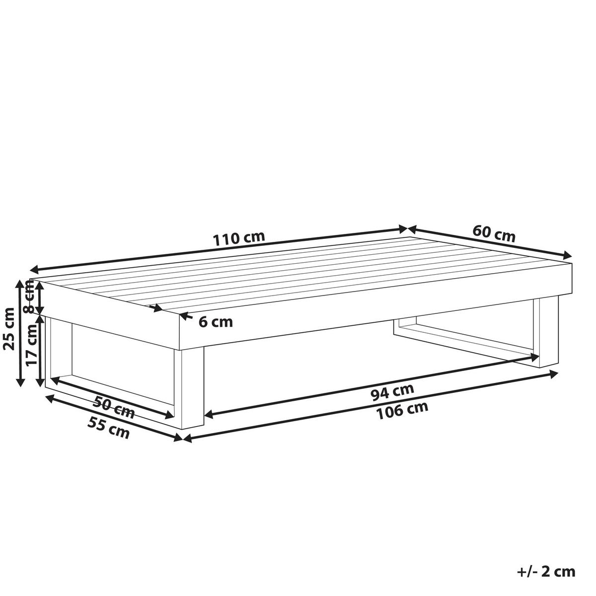OUTDOOR-COUCHTISCH 60/110 cm zertifiziertes Akazienholz Hellbraun Marettimo - Hellbraun/Braun, Holz (60/110/25cm) - Beliani