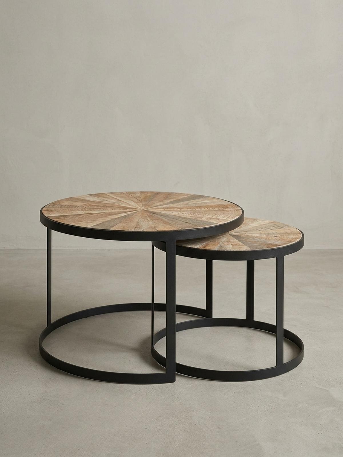 COUCHTISCH 2er Set Massivholz Metall Platzsparend Handgefertigt ESINO, Braun 60x60x40 cm - Schwarz/Braun, Holz/Metall (60/60/40cm) - KADIMA DESIGN