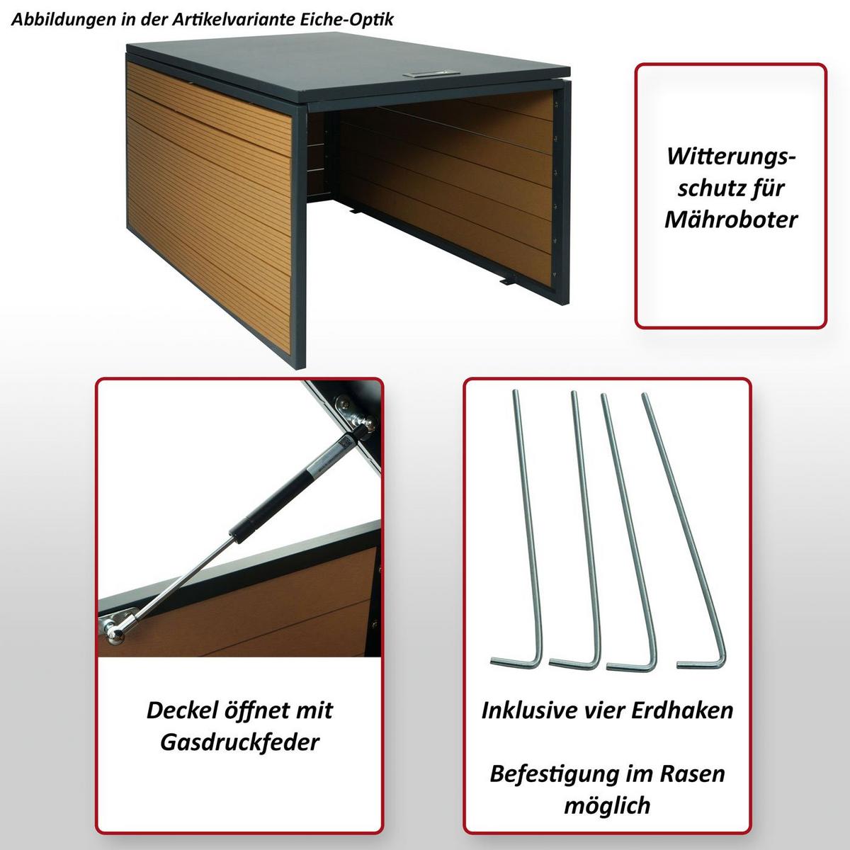 XL-MÄHROBOTER-GARAGE MIT DECKEL Eiche hell, anthrazit - Anthrazit/Eiche Artisan, Kunststoff (70/43/90cm) - MCW