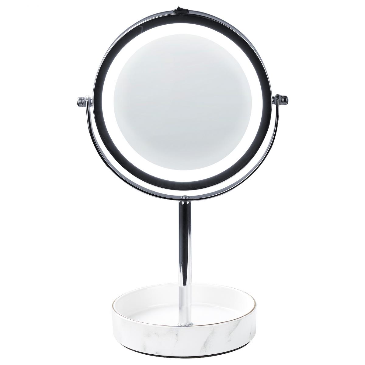 KOSMETIKSPIEGEL silber/weiß mit LED-Beleuchtung 20 cm Savoie - Silberfarben/Weiß, Metall (20/34/15cm) - Beliani