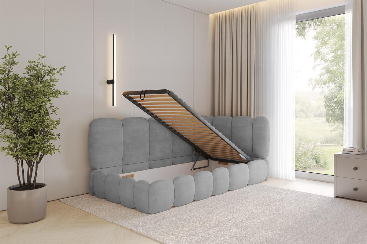 EINZELLBETT Jugendbett mit Bettkasten, Links - AVRY 80x200 Grau - Hellgrau, Holzwerkstoff/Textil (80/200cm) - ALTDECOR