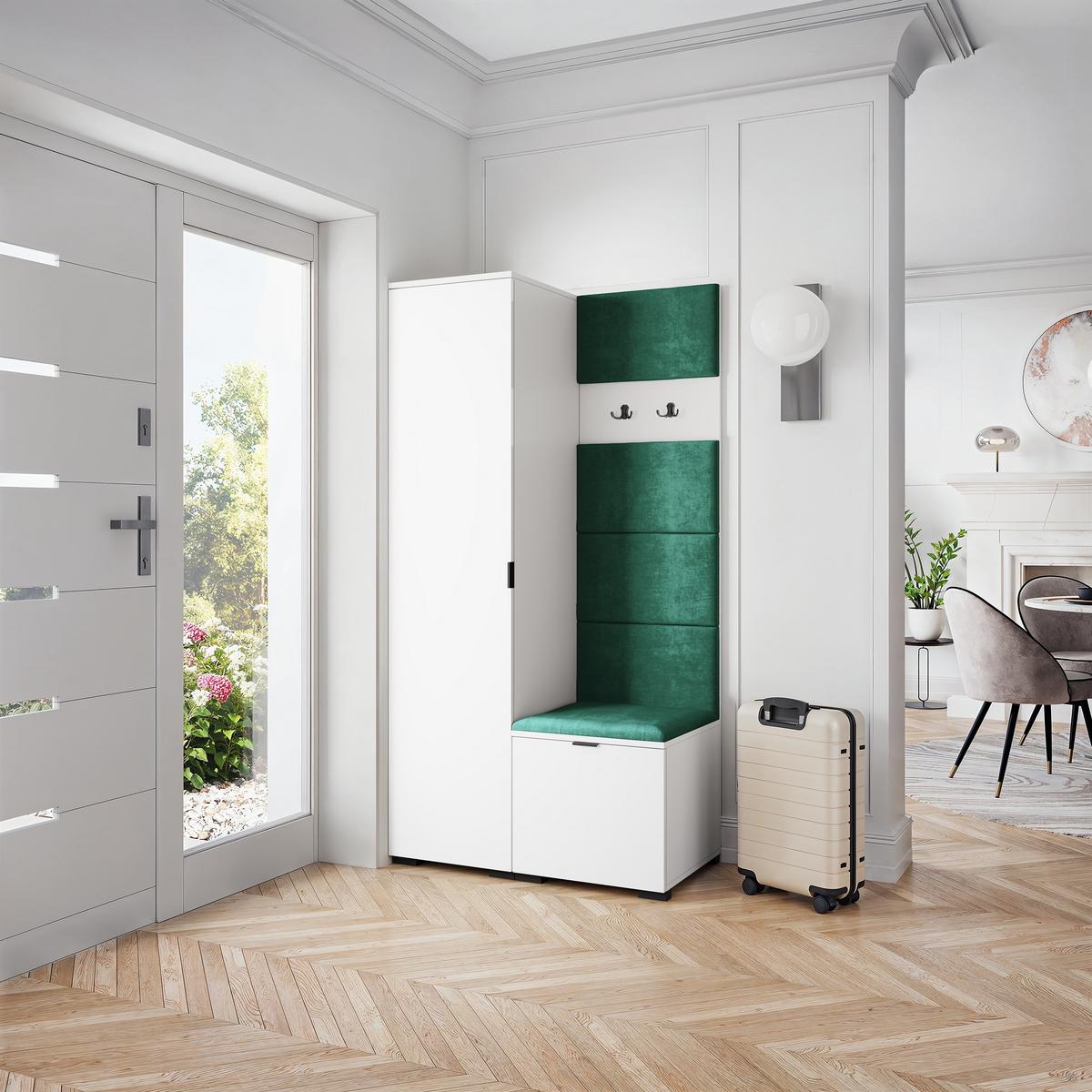 GARDEROBENSCHRANK LORI 95/181/51 cm Modern Garderobe-Set Weiß - Weiß/Grün, Holzwerkstoff (95/181/51cm) - MASSENO