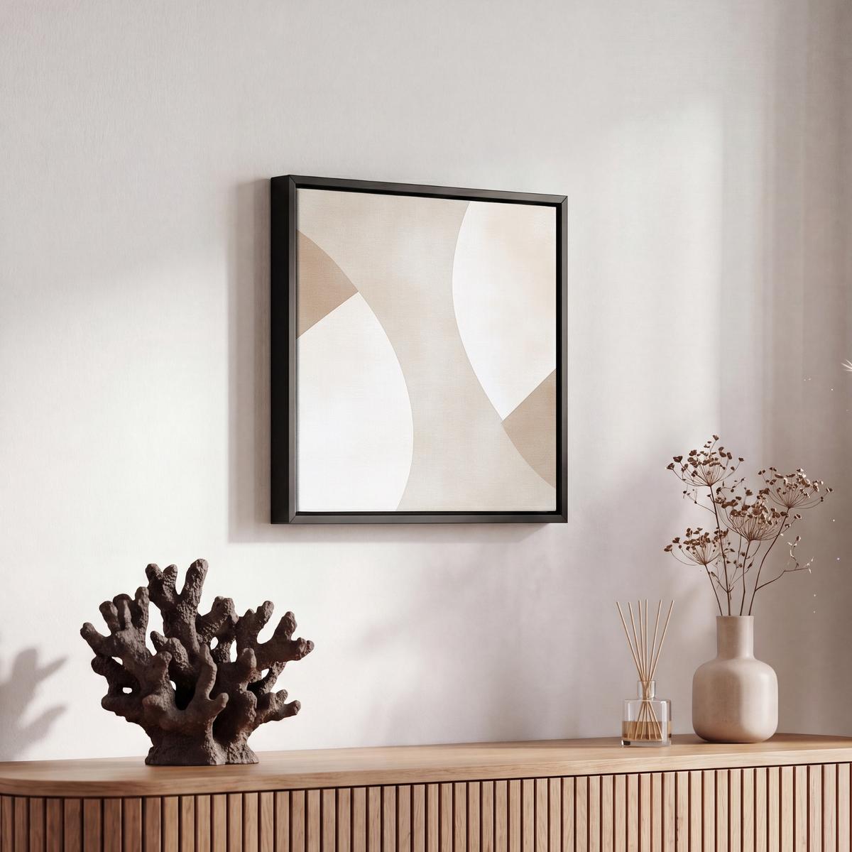 LEINWAND Bilder mit Rahmen - Braun - Japandi - Abstrakt - 20x20 - Sandfarben, Textil (20/20cm) - MuchoWow