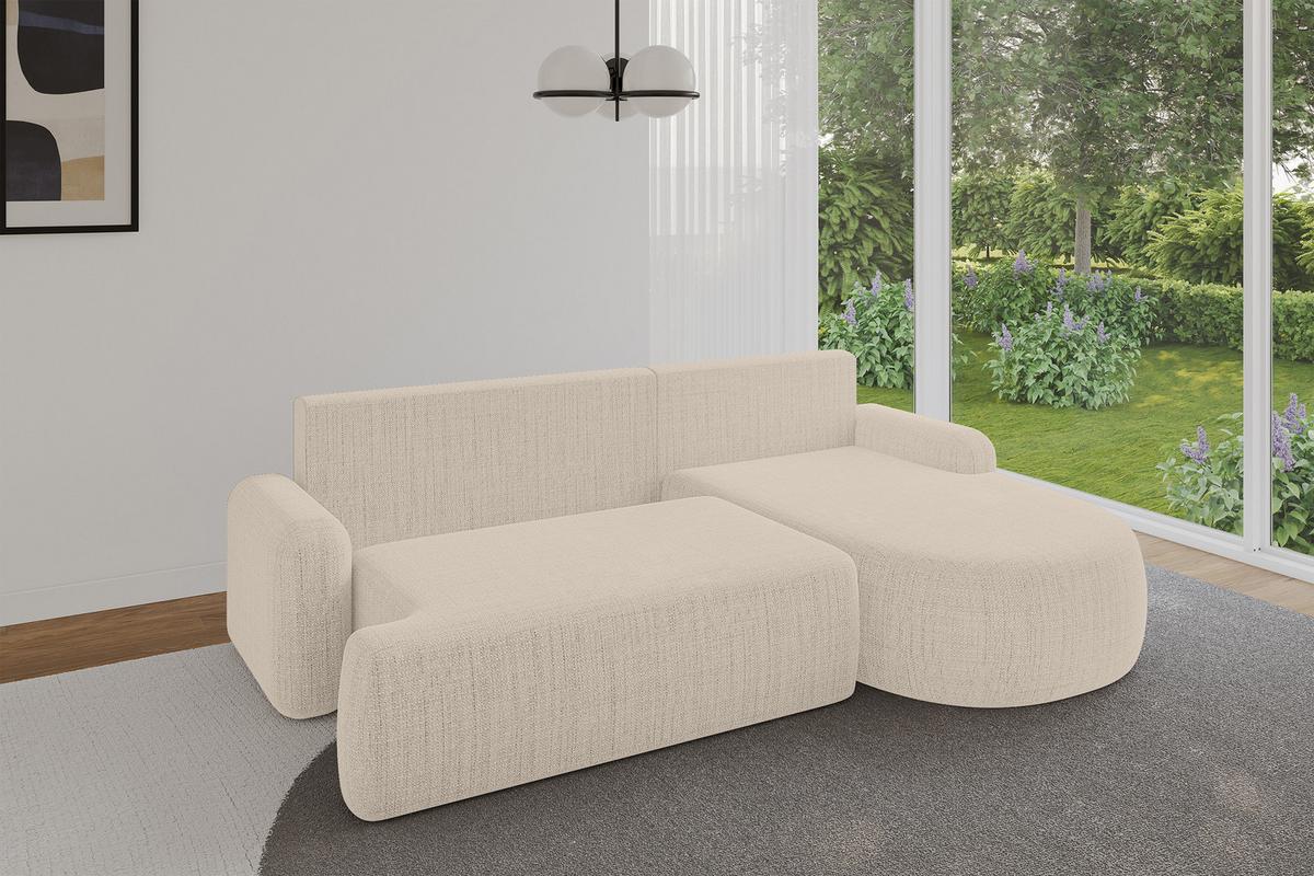ECKSOFA mit Schlaffunktion und Bettkasten LIRA-L - 264x172x89 Beige - Beige, Holzwerkstoff/Textil (172/264cm) - ALTDECOR