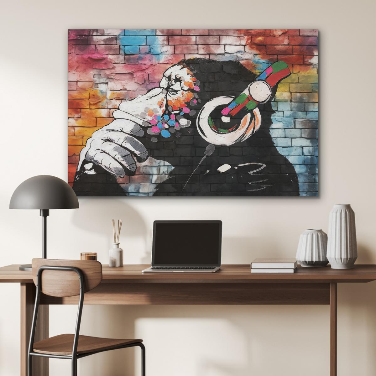 AKUSTIKBILD Affe - Graffiti - Musik Wandbild Wohnzimmer 100x70 cm - Multicolor, Kunststoff (100/70/0.9cm) - MuchoWow
