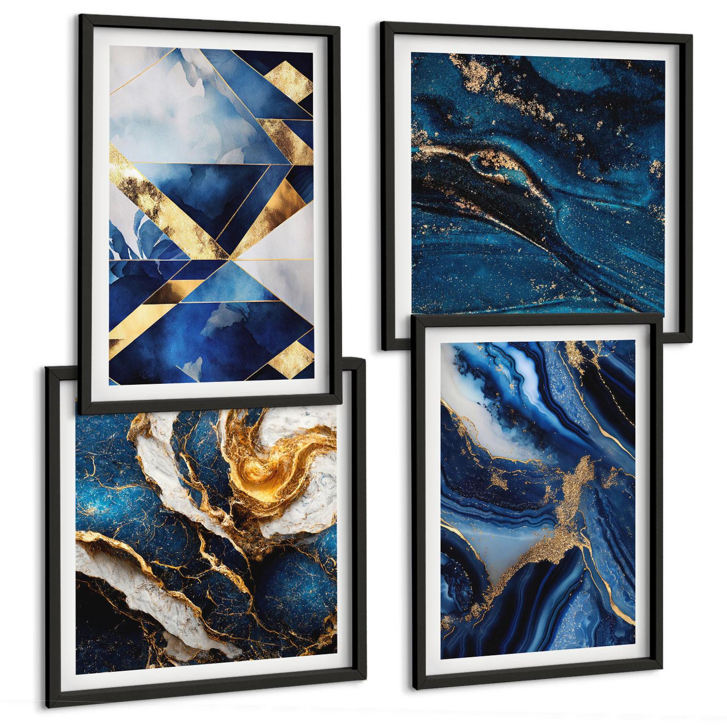 BILDER SET 4er Set - 50x50 cm & 40x60 cm Schwarzer Rahmen - Abstrakte, elegante Muster - Schwarz, Kunststoff (50/50cm) - TULUP
