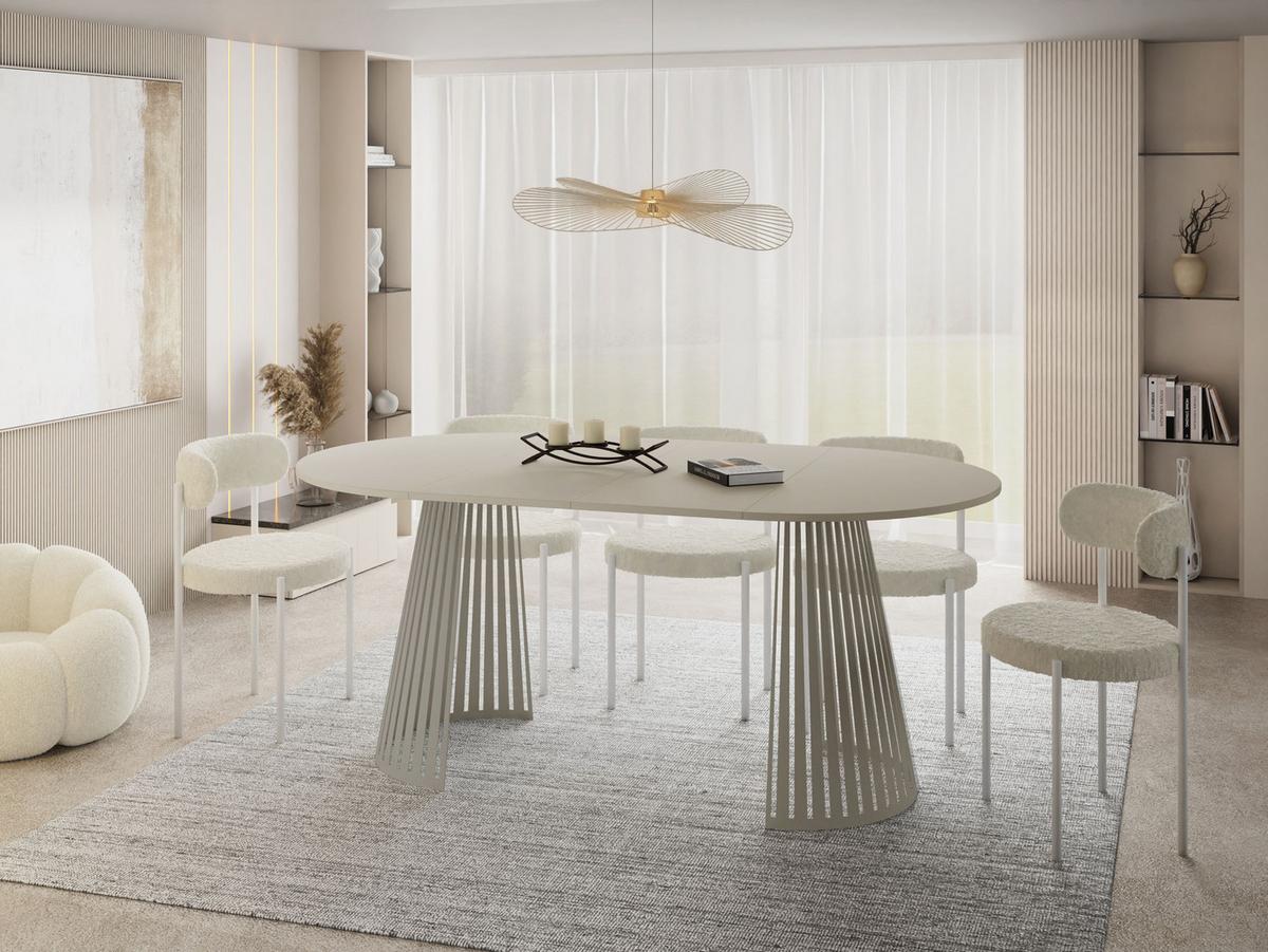 ESSTISCH Naro rund ausziehbar mit Lamellen-Metallgestell in Grau-Beige, Grau-Beige 120-200/120/76 cm - Kaschmir/Beige, Holzwerkstoff/Metall (120/196/76cm) - WFL GROUP