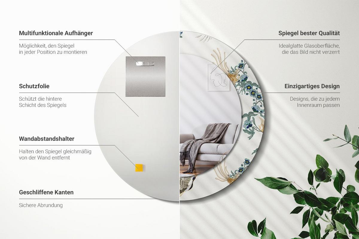 SPIEGEL Rund Ø 50 cm mit Aufdruck - Multicolor, Glas (50/50/0.4cm) - Wallfluent