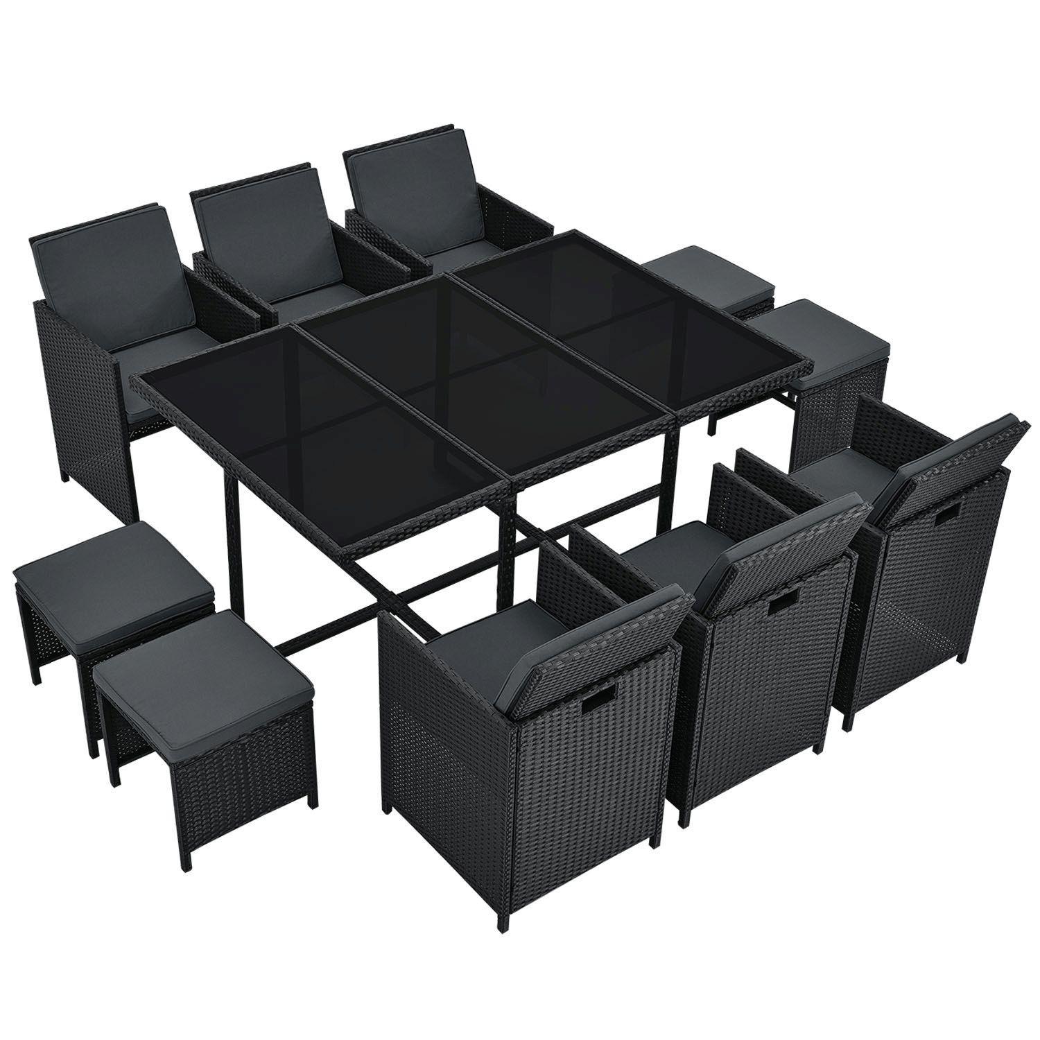 GARTENMÖBELSET Baracoa schwarz 11-tlg. - Schwarz, Kunststoff/Metall - Juskys