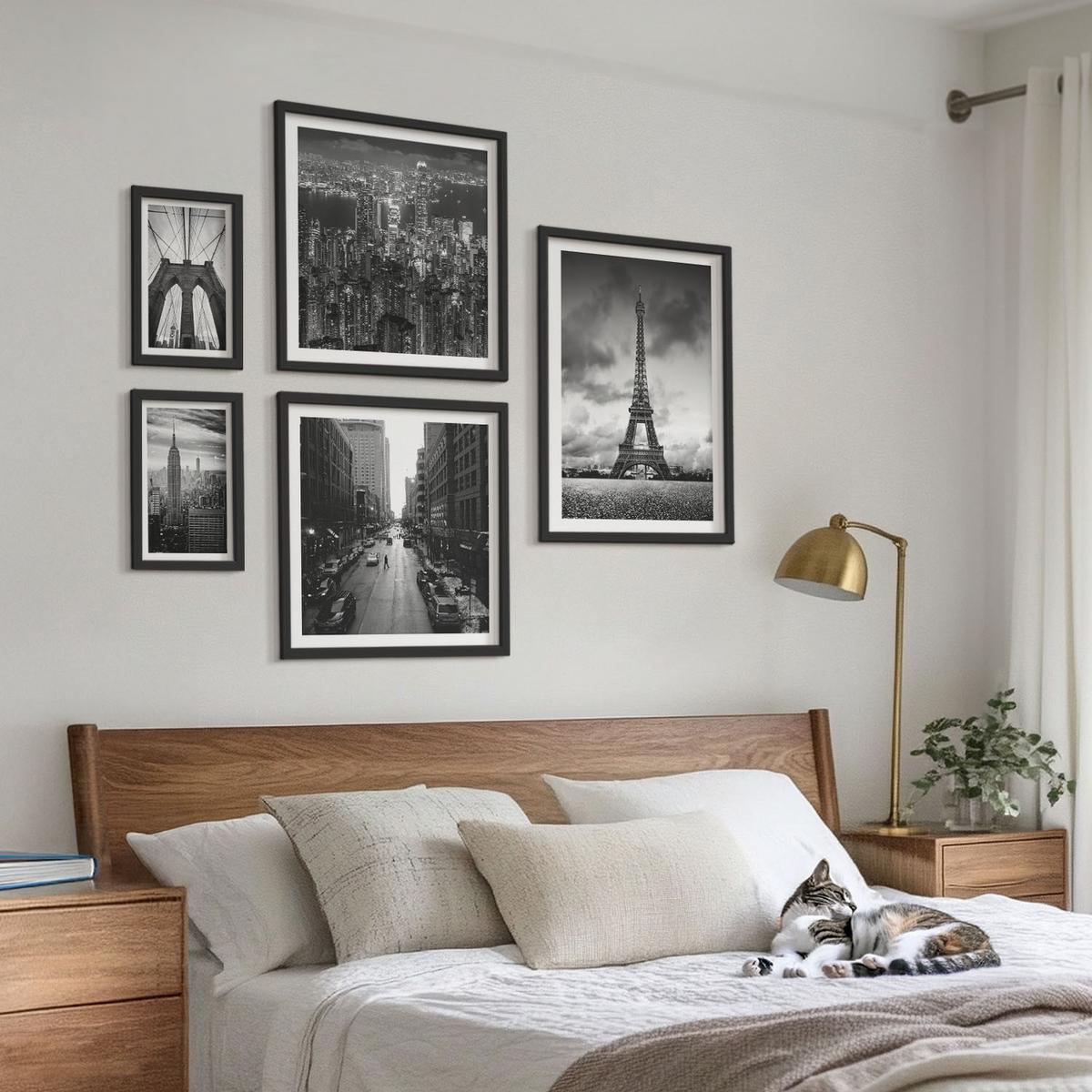 BILDER SET 5er Set - 50x50 cm & 20x30 cm & 40x60 cm Schwarzer Rahmen - Sommerstrände, Meereslandschaft - Schwarz, Kunststoff (40/60cm) - TULUP